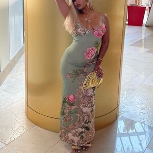 Tiger Mist Green Floral Maxi Dress